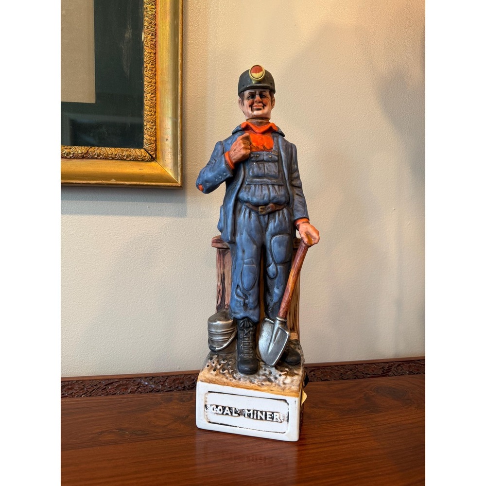 Vintage 1975 Coal Miner Decanter, King Coal Bourbon Bottle, Porcelain‎ Figural